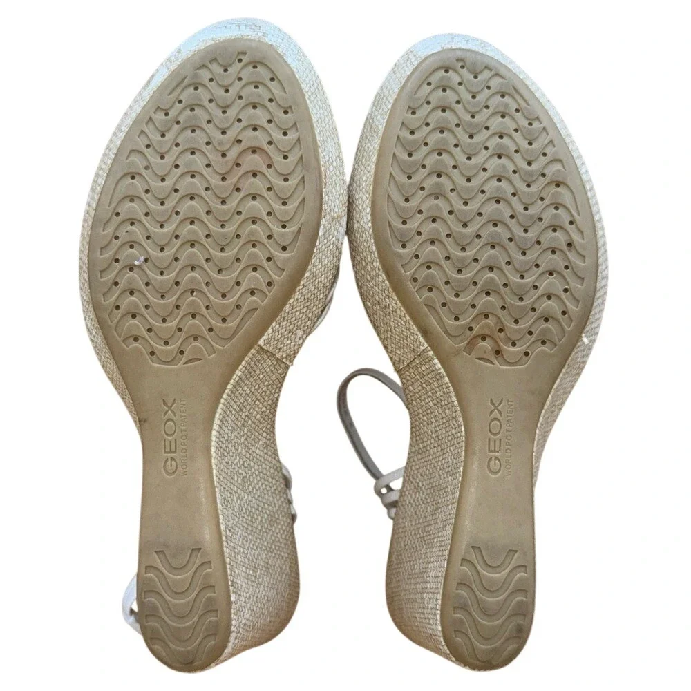 Geox‎ Respira White Leather Wedge Sandals with Rhinestone accent, Women's 6, EUC